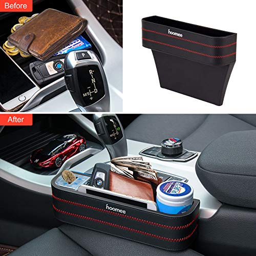 HOOMEE | Premium PU Leather Car Seat Side Pocket Organizer with Detachable Coin Collector