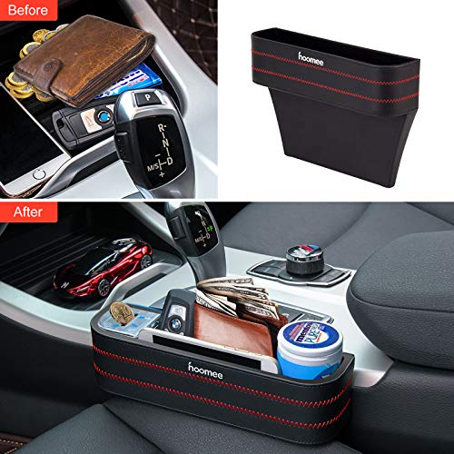 HOOMEE | Premium PU Leather Car Seat Side Pocket Organizer with Detachable Coin Collector | Set of 2